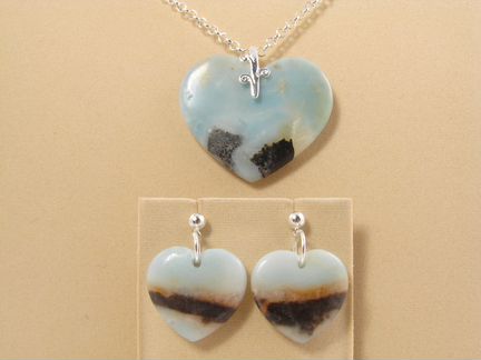 Комплект Амазонит-сердечки (подвеска + серьги)