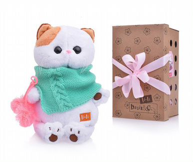 Мягкая игрушка Basik&Ko Кошка Ли Ли в бирюзовом снуде, 24 см (LK24-023)