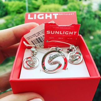 Комплект Sunlight, новый, серебро 925, фианиты