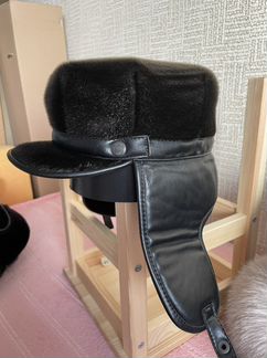 Мужская шапка ушанка норка с кожей